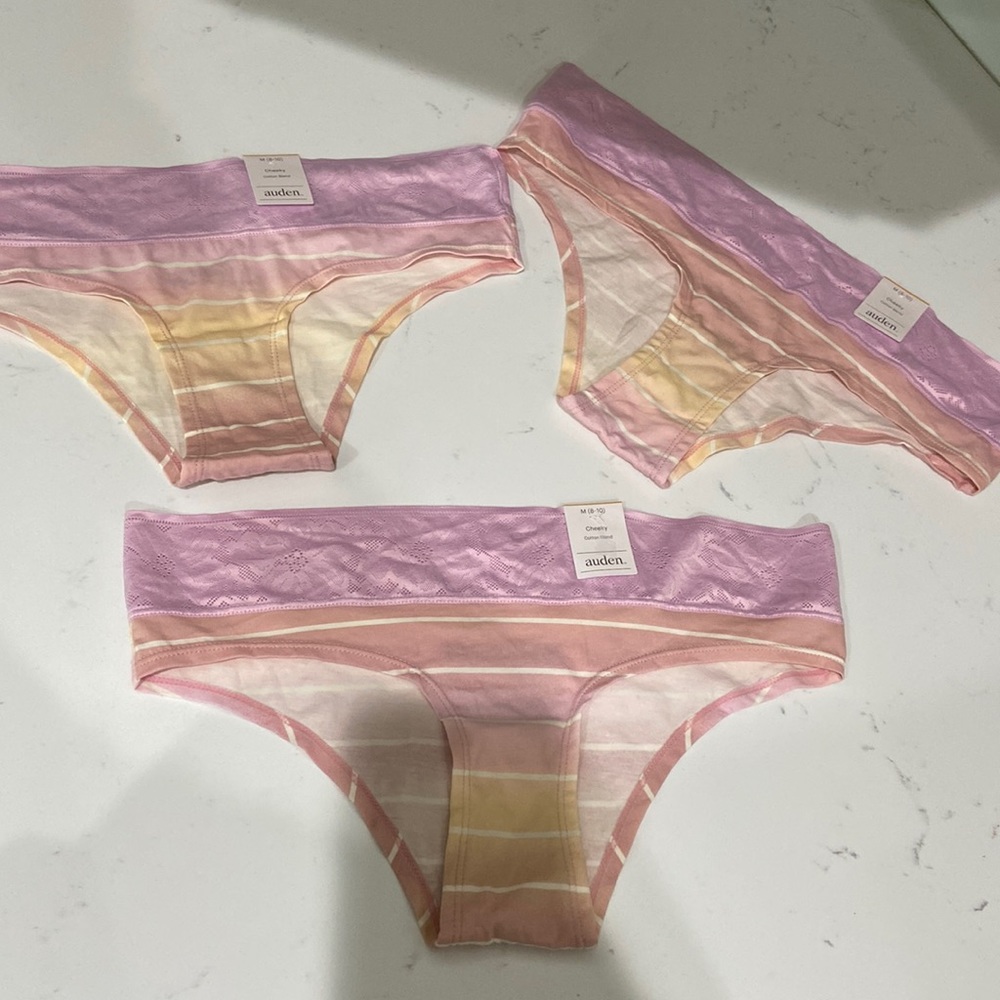 Auden Cheeky cotton blend stripes & lace band Medium (8-10) panties NWT 3 pairs